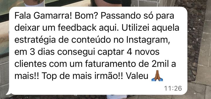 Depoimento: captou 4 novos clientes em 3 dias